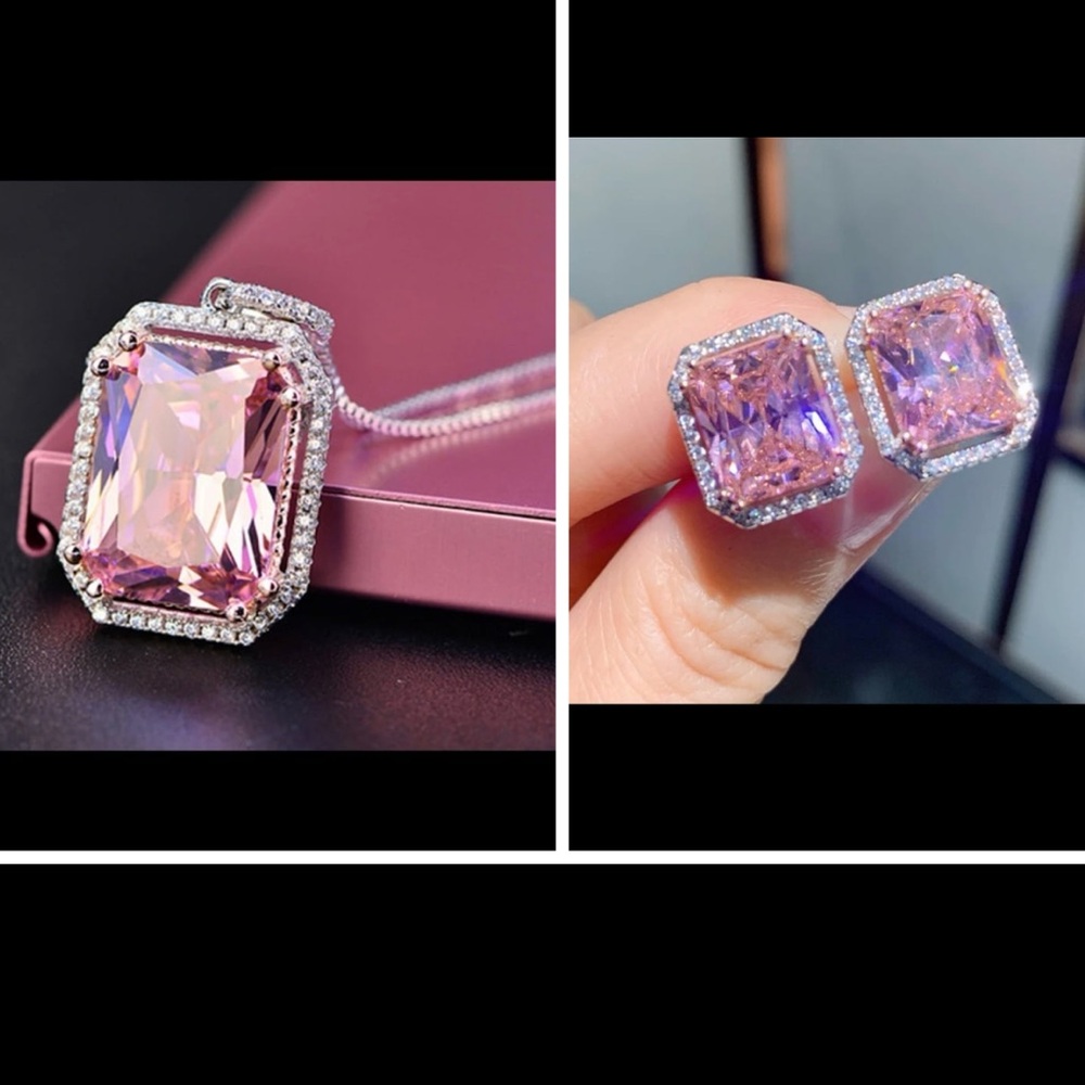 - Gorgeous amethyst 3.2CT square cut necklace earrings set